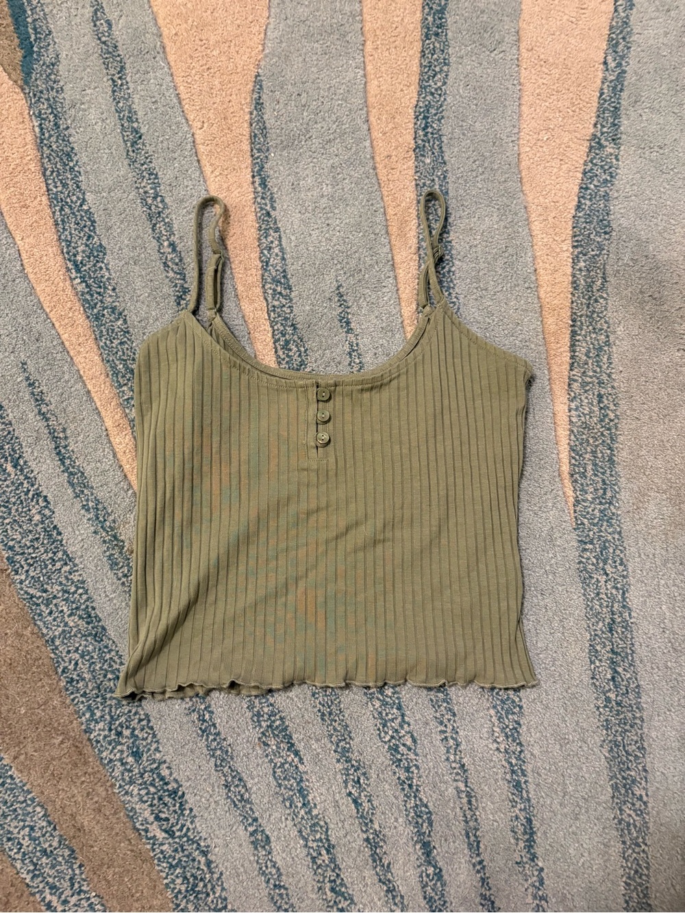 American Eagle Olive Ribbed Cropped Tank Top